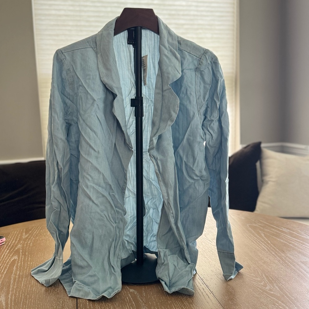 Bobeau Denim Chambray Open Cardigan